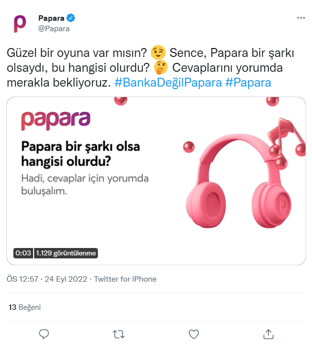 papara'nın sosyal medya etkileşimini artırmak için yaptığı twitter paylaşımı örneği